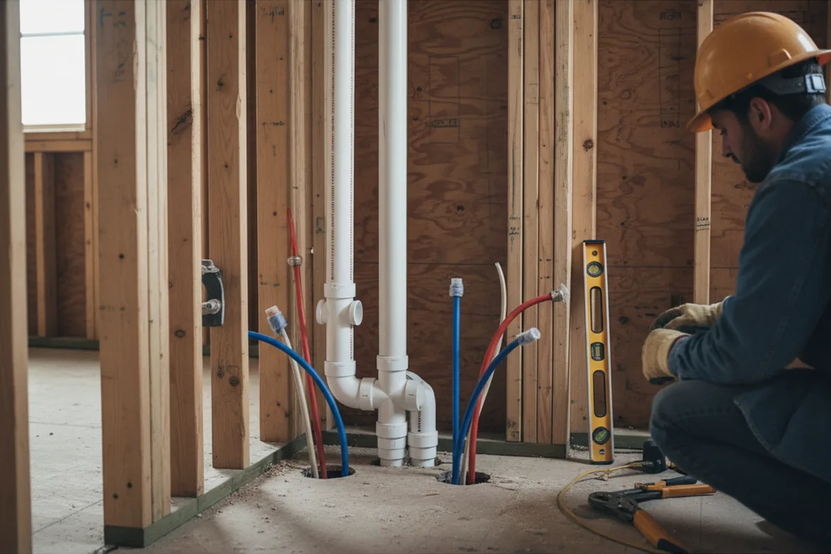 Drain and supply rough-in during Drain Cleaning in Smithtown